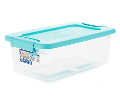 Clear Latching Tote with Aqua Lid and Latches, 6 Qt.