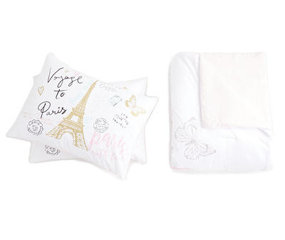 White & Gold Paris Twin/Full 3-Piece Comforter Set
