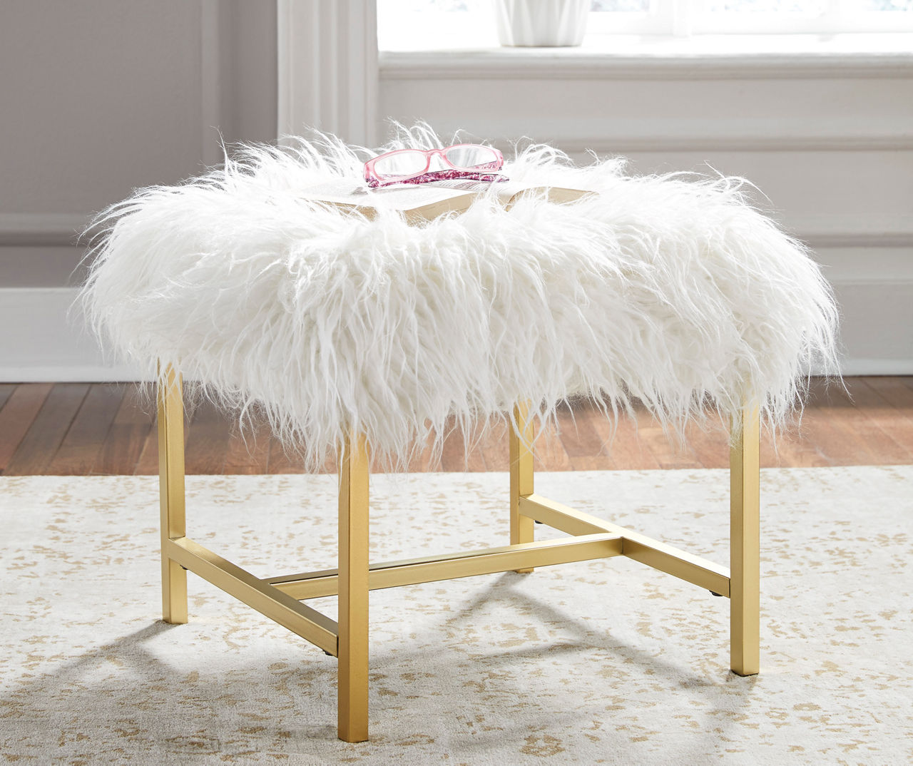 White faux store fur stool