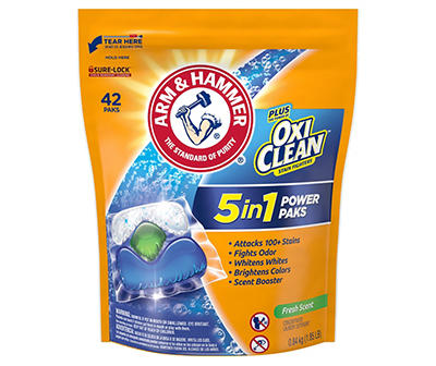 Arm & Hammer Plus Oxi Clean Fresh Scent 5 in 1 Power Paks Concentrated Laundry Detergent 42 ct Pouch