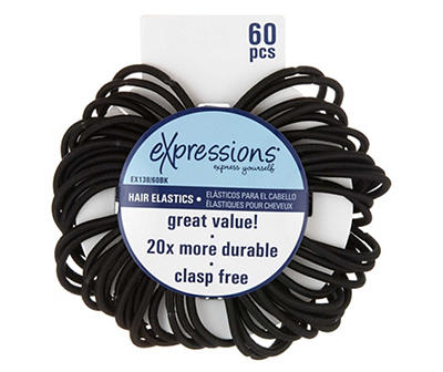 Black Clasp Free Hair Elastics, 60-Piece
