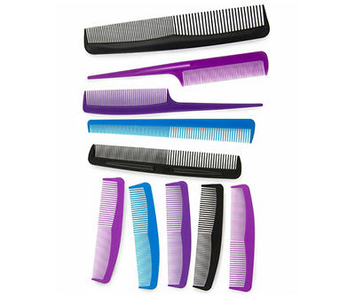 Black, Purple & Blue 10-Piece Comb Set