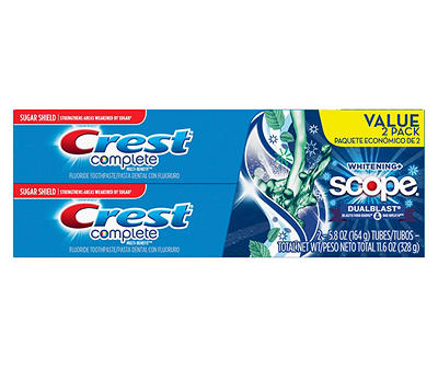 Crest Complete Extra White Plus Scope Dual-Blast Fresh Breath Fresh Mint Blast Flavor Toothpaste 5.8 oz, Pack of 2