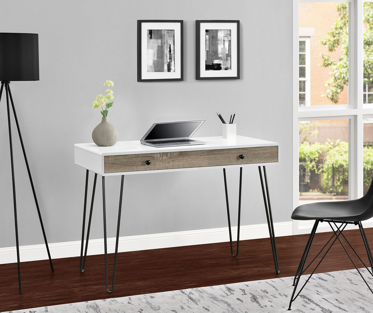 Ameriwood White & Gray Single Drawer Retro Desk Big Lots