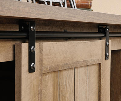 Craftsman Oak Rustic Sliding Door 4-Cubby Storage Cabinet