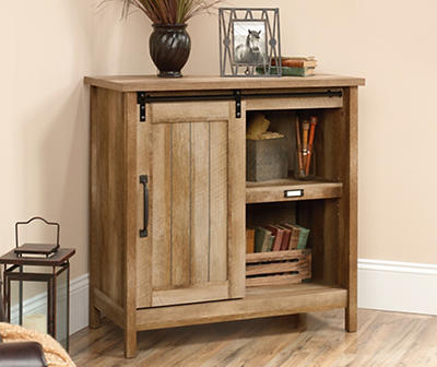 Craftsman Oak Rustic Sliding Door 4-Cubby Storage Cabinet
