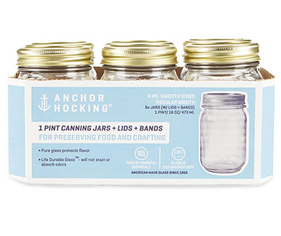 Anchor Hocking 1 Pint Canning Jars with Lids & Bands, 6-Pack