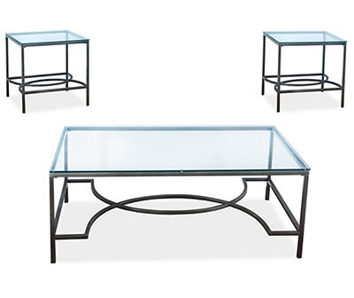 Tempered Glass & Metal Geometric 3-Piece Occasional Tables Set
