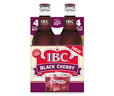 IBC Black Cherry Made with Sugar, 12 Fl Oz Glass Bottles, 4 Pack