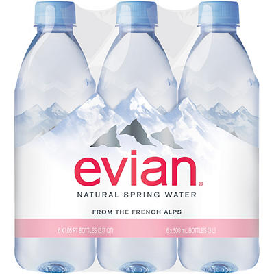 Evian Natural Spring Water 6-500mL Bottles