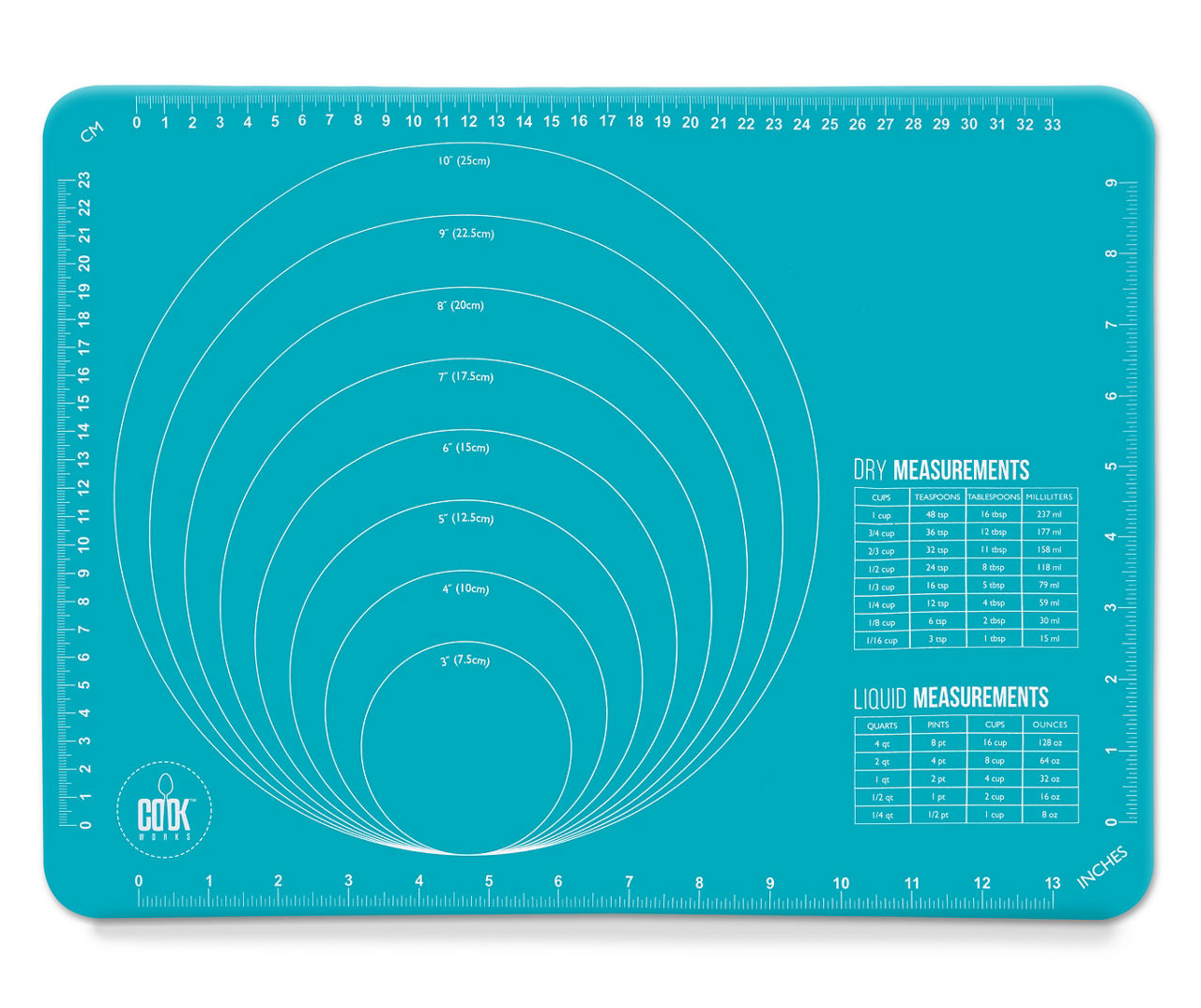 Cook Works Teal Silicone Baking Mat With Measurements