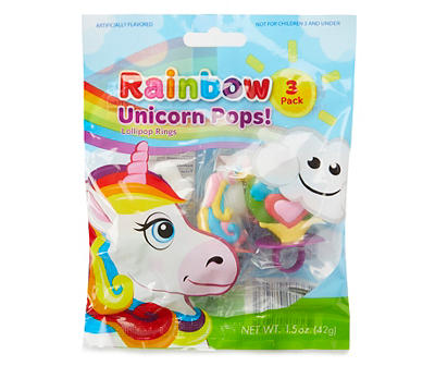 Rainbow Unicorn Lollipop Rings, 3-Pack