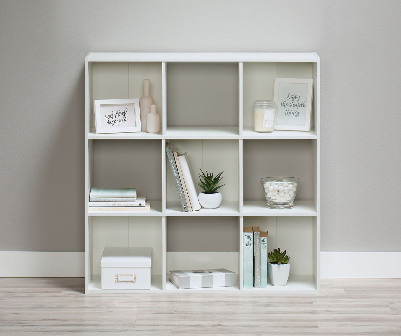 EnHomee Cube Storage Organizer with Bins Wooden Shelves White Cubby Storage  9 Cube Shelf Organizer for Clothes Toys, Cloest, Bedroom, Living