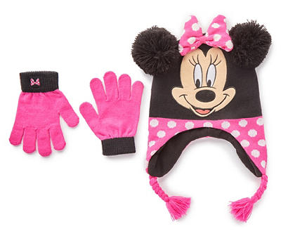 Kids' Minnie Mouse 3D Hat & Gloves 2-Piece Set