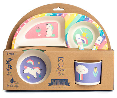 Kids Unicorn 5-Piece Bamboo Dinnerware Set