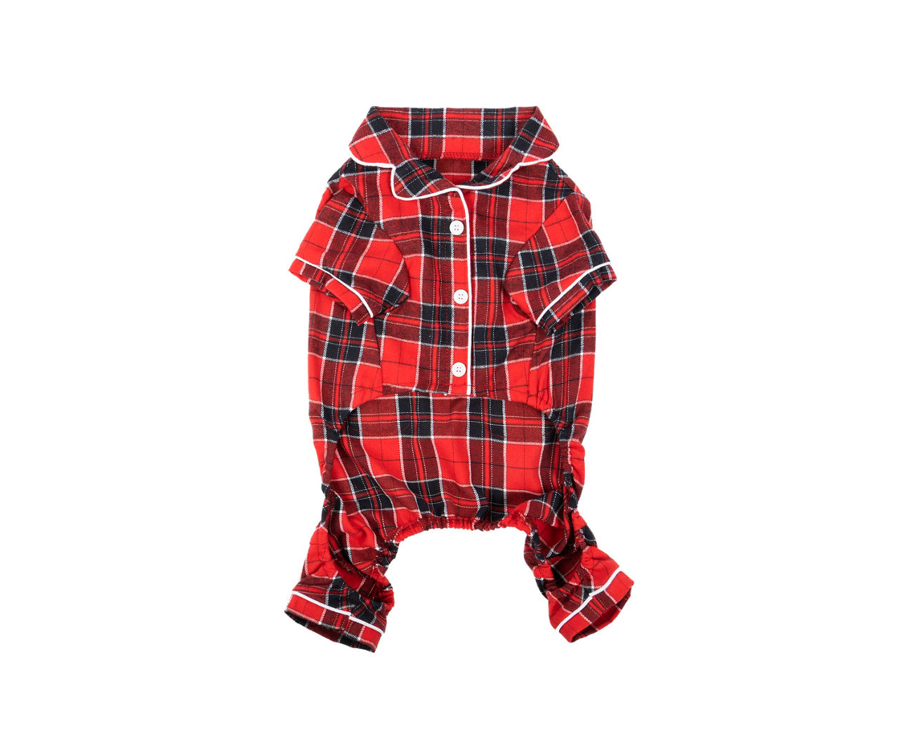 Dog's Red Plaid Collar Pajama, Size XS