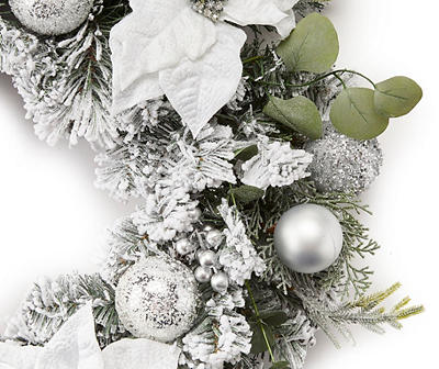 24" Silver & White Poinsettia Wreath