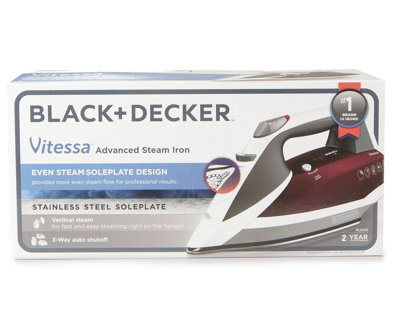 Black & Decker Vitessa Advanced Steam Iron Retractable Cord, ICR2010, Slate  Blue