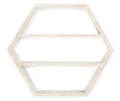 Whitewash Wood Hexagon Wall Shelf