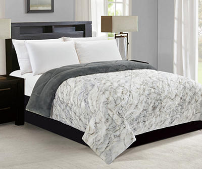 Gray Marble Faux Fur Full/Queen Reversible Comforter
