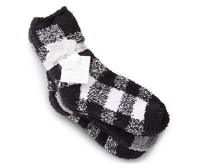 Women's Black Buffalo Check Slipper Socks, 3-Pack