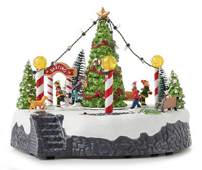 Christmas Village Animated Musical Skating Rink Battery-Operated Scene