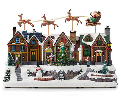 Christmas Village Animated Musical Town & Flying Santa Battery-Operated Scene