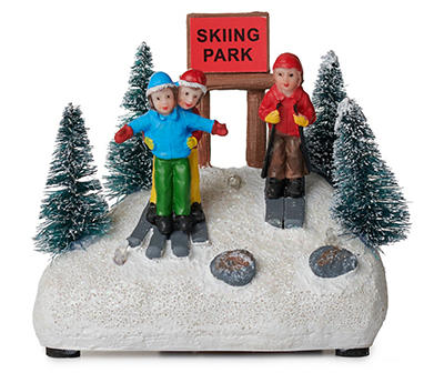 Christmas Village Skiing Park Light-Up Battery-Operated Scene
