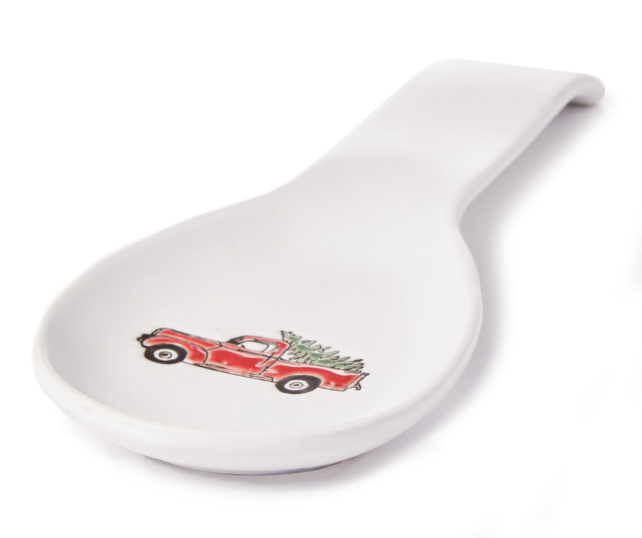 Winter Wonder Lane White Ceramic Spoon Rest With Red Truck & Christmas Tree
