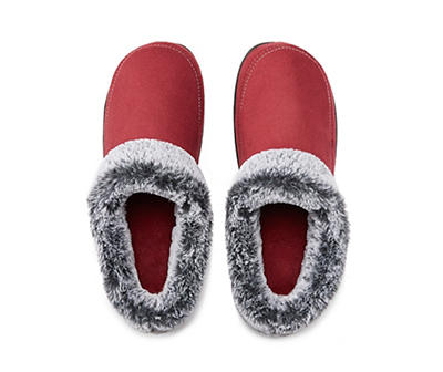 Women's Cabernet Red Clog Slippers with Fur Cuff