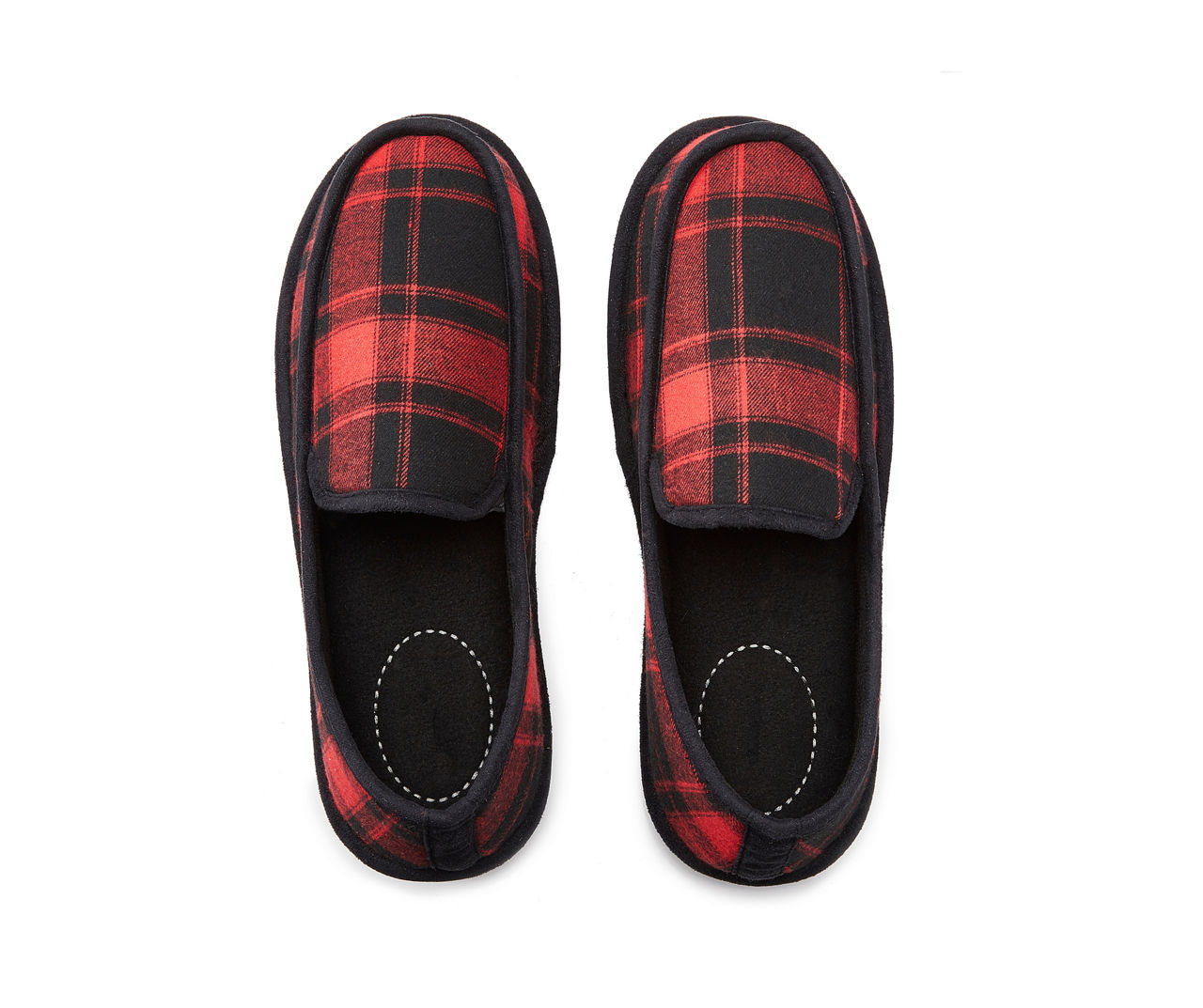 Men's Black & Red Plaid Moccasin Slippers, Size S