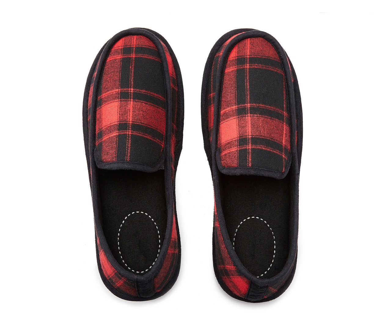 Men's Black & Red Plaid Moccasin Slippers, Size M