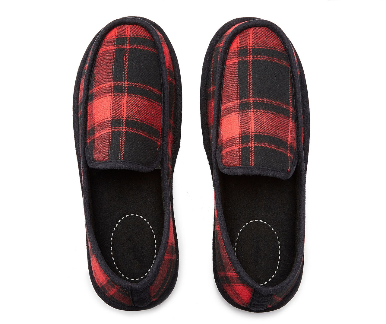 Men's Black & Red Plaid Moccasin Slippers, Size L