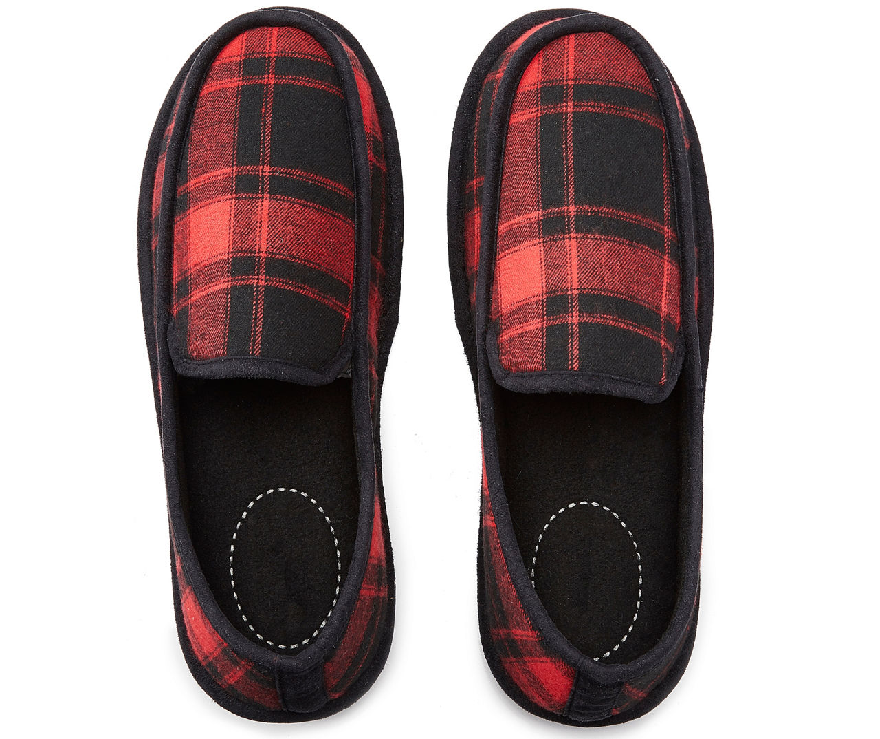 Men's Black & Red Plaid Moccasin Slippers, Size XL