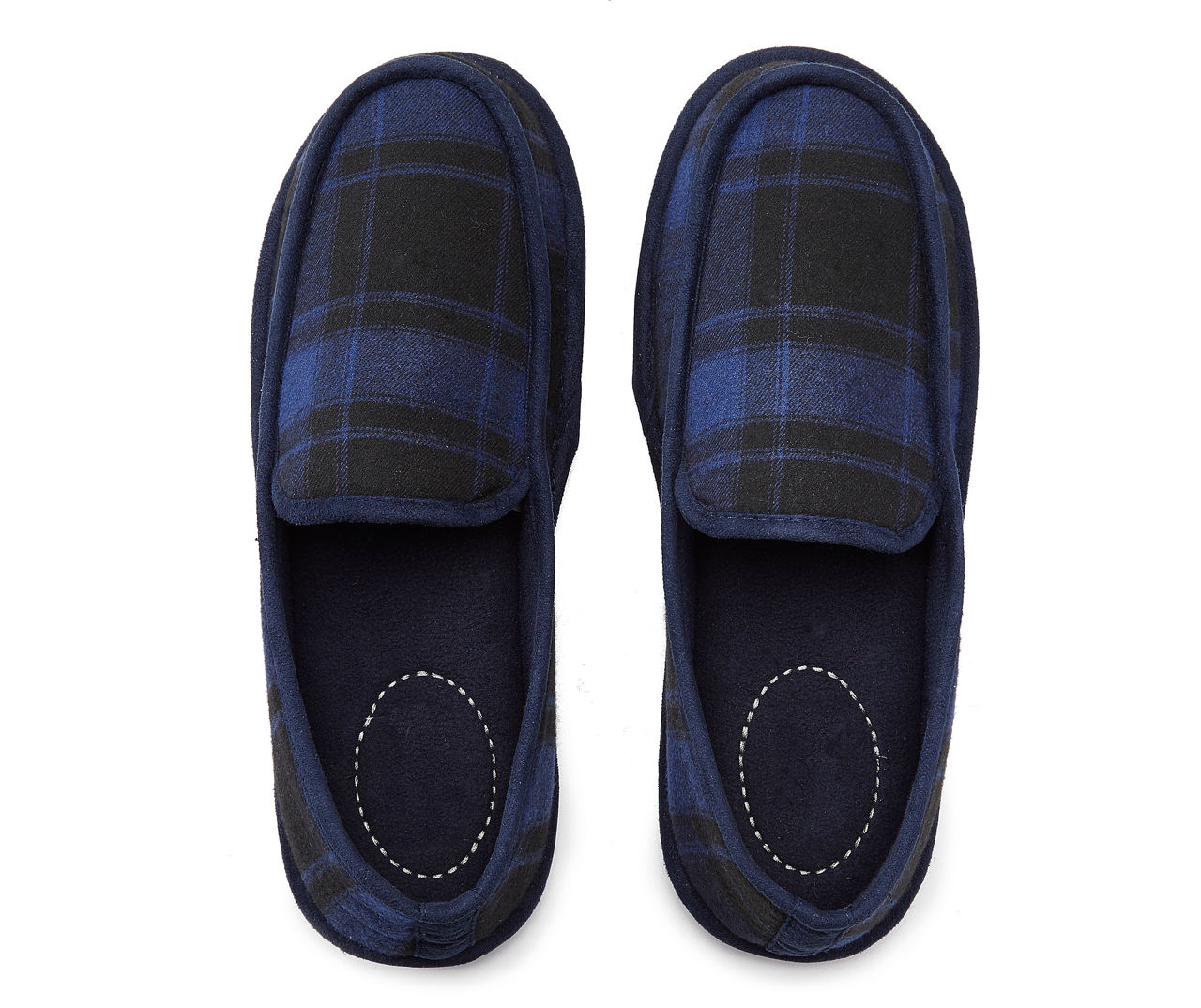Men's Black & Blue Plaid Moccasin Slippers, Size L