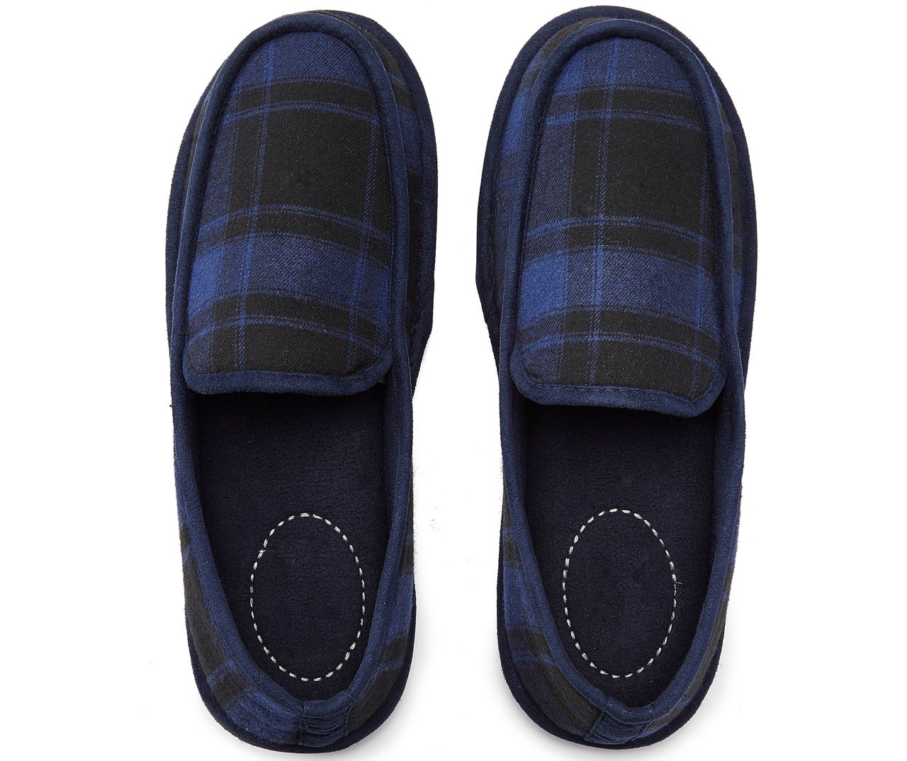 Men's Black & Blue Plaid Moccasin Slippers, Size XL