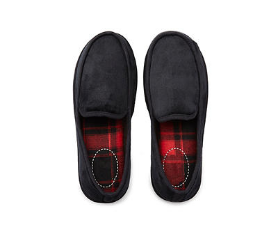 Men's Black Velvet Moccasin Slippers