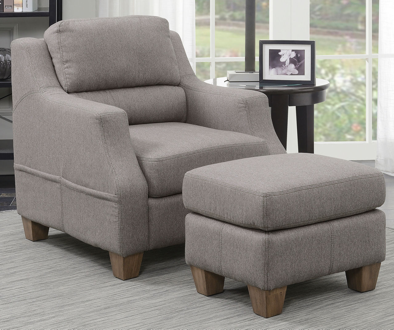 Gray armchair with online ottoman