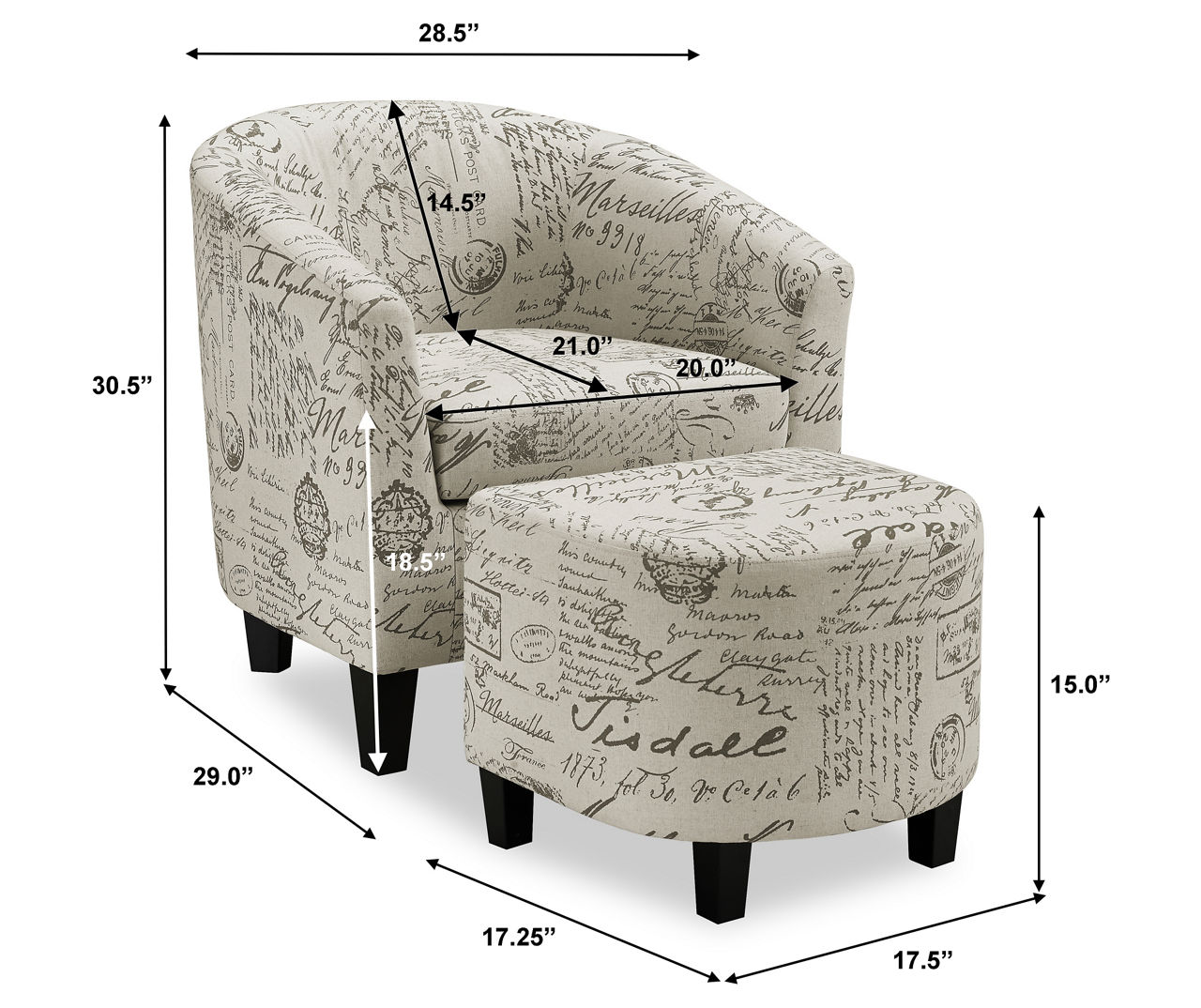 French script online chair and ottoman