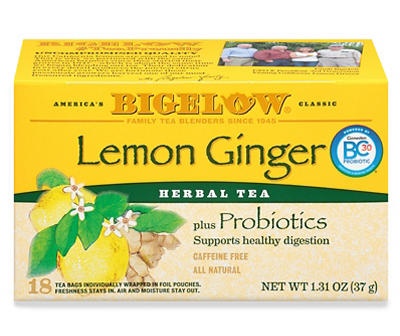 Bigelow Tea Bags Plus Probiotics Caffeine Free Lemon Ginger Herbal Tea 18 Tea Bags