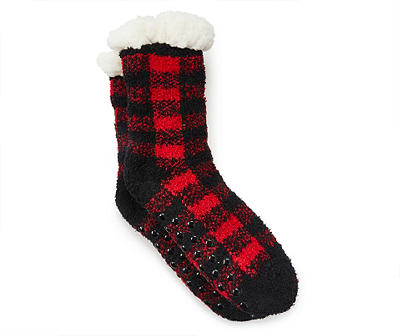 Red & Black Buffalo Check Sweater Socks