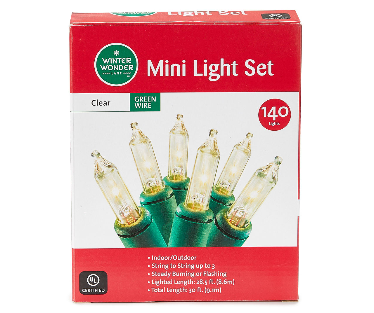 Holiday time clear mini store lights green wire