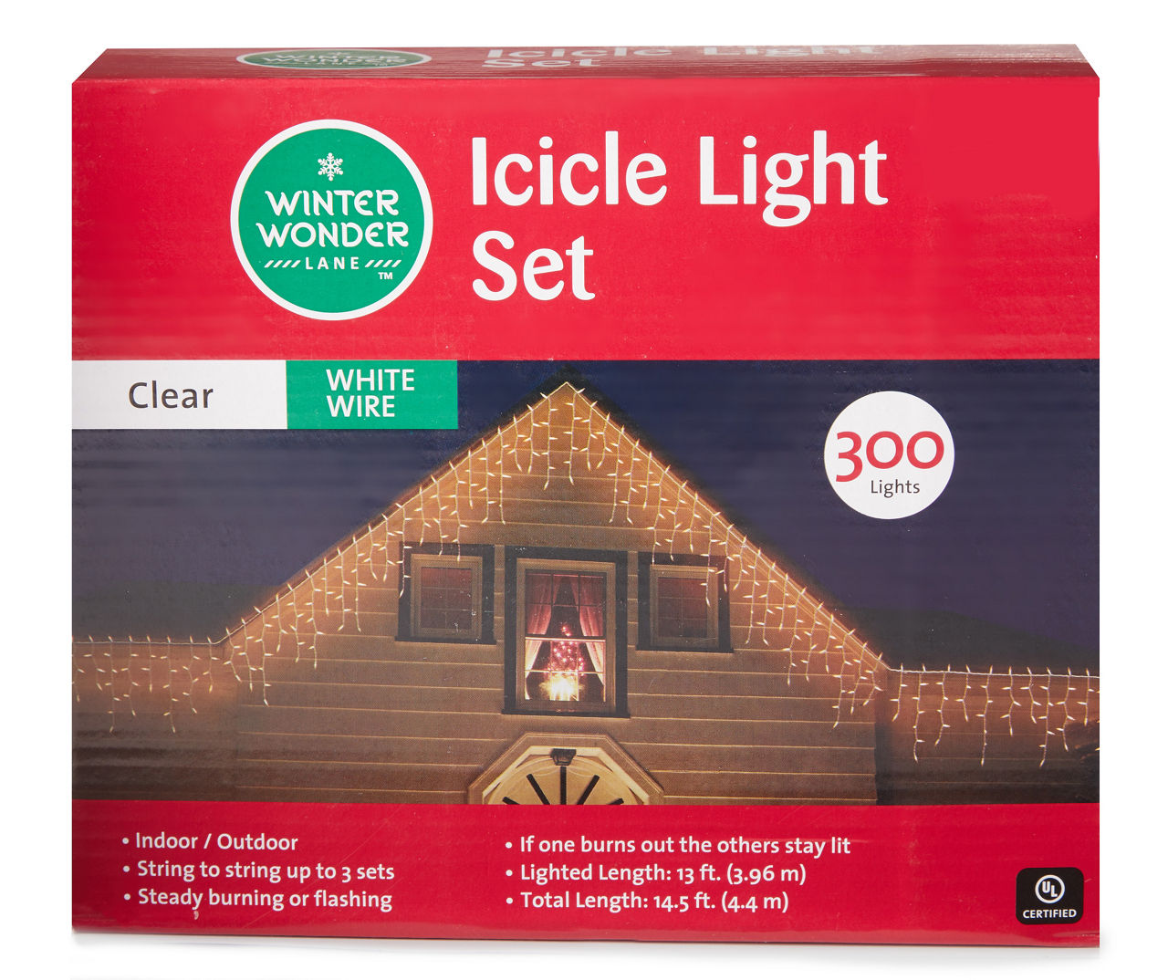 Winter Wonder Lane Clear Icicle Light Set on White Wire, 300Lights