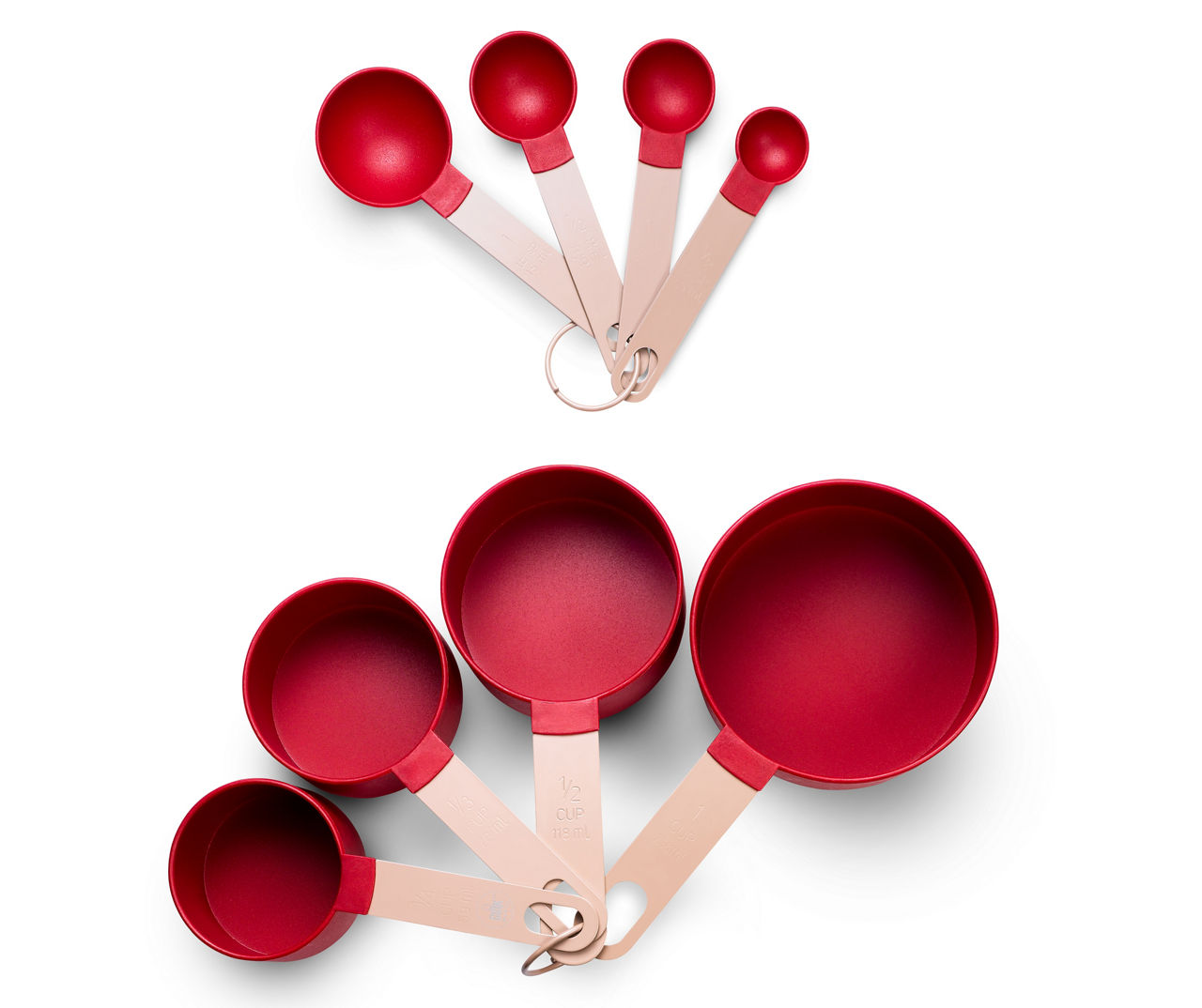 CWC Cook With Color 8pc Measuring Spoons/Cups Red Stainless Steel NEW 