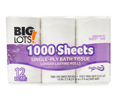 Single-Ply Bath Tissue, 12 Rolls