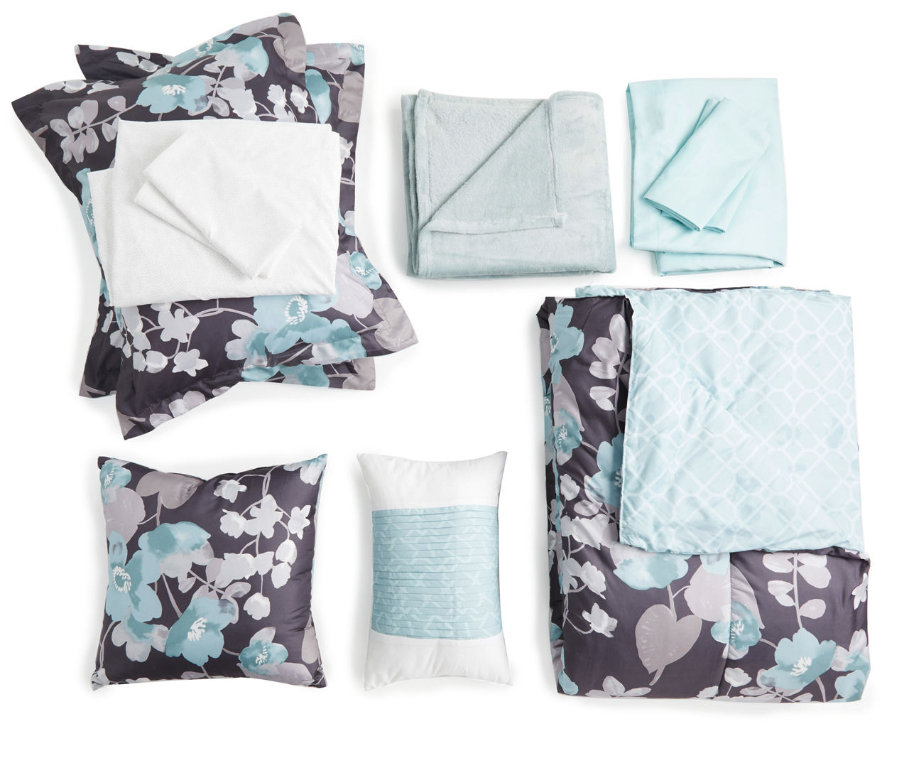 Aqua Floral Full 14-Piece Reversible Comforter Set