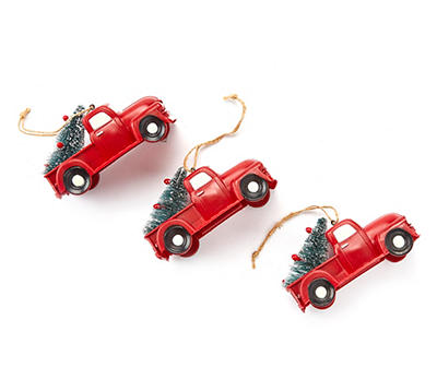 3PK RED TRUCK ORN
