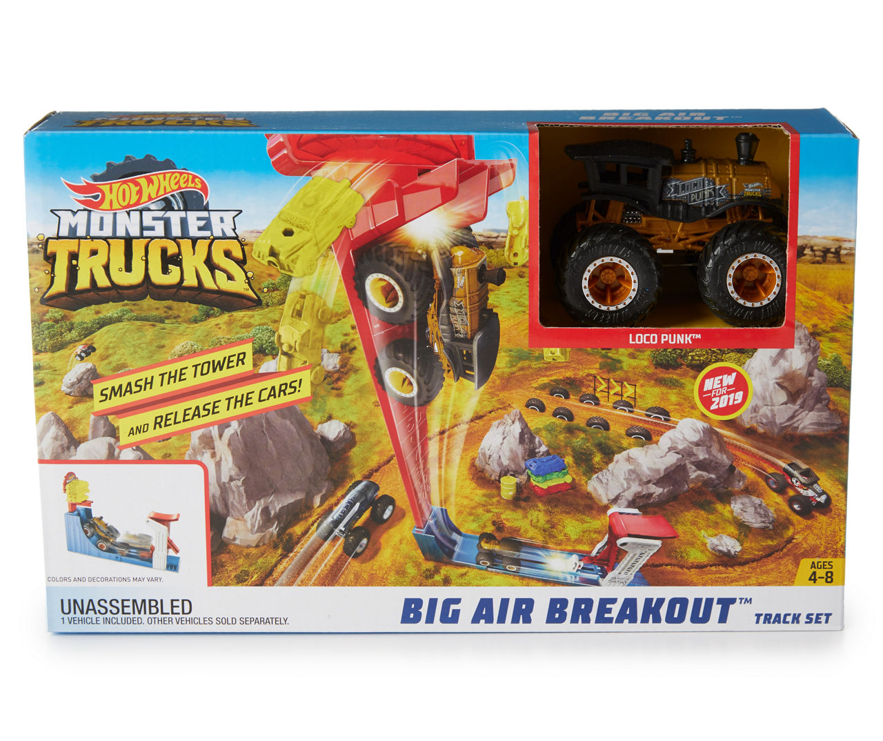 Monster Trucks Big Air Breakout Track Set with 1 64 Scale Loco Punk Diecast Vehicle