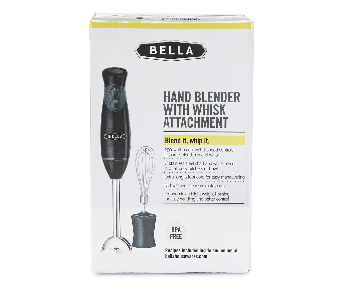 Bella Immersion Hand Blender with Whisk Attachment 250W 2 Speed Controls