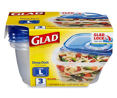 Glad Deep Dish Food Storage Containers, 3-Pack